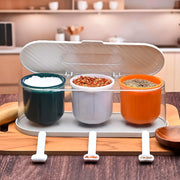 Home Kitchen 3 Grid Seasoning Spice  Masala Box Kit With Spoon (Multicolor  1 Set) thumbnail 6