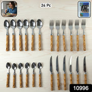 Stainless Steel Cutlery Set With Wooden Finish Handle (24 Pc Set) thumbnail 7
