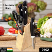 Kitchen Knife Set With Wooden Block And Scissors (5 Pcs Black) thumbnail 6