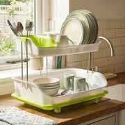 Prexo 2 Layer Kitchen Dish Drying Rack With Drain Tray (1 Set) thumbnail 2