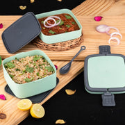 2860 Green Double-layer Portable Lunch Box Stackable With Carrying Handle And Spoon Lunch Box thumbnail 4