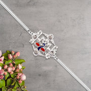 Silver Peacock Rakhi With Diamond Accents thumbnail 3