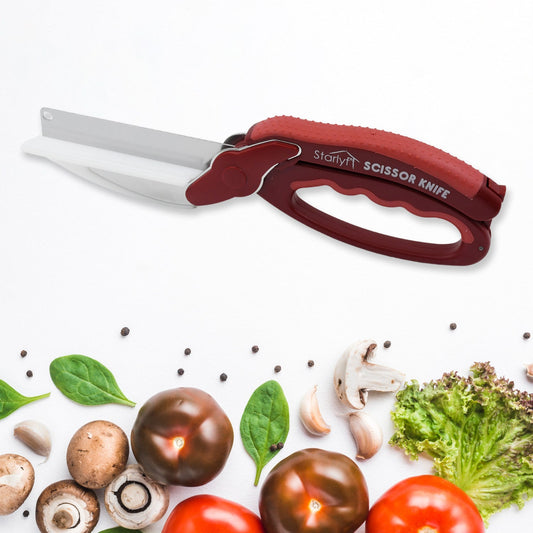 2 In 1 Kitchen Knife Scissor With Spring Locking Hinge And Chopping Board (1 Pc With Card Packing)
