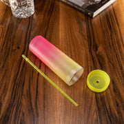 Gradient Plastic Drinking Tumbler Cup With Lid And Straw 400 Ml Approx thumbnail 2
