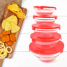 Modern Glass Bowl Set Mixing  Storage Bowls With Red Lids (5 Pcs Set)