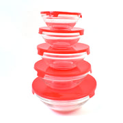 Modern Glass Bowl Set Mixing  Storage Bowls With Red Lids (5 Pcs Set) thumbnail 4