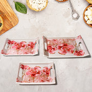 2292 Plastic Rectangular Shape Flower Printed Design Serving Tray 3 Pcs Home And Kitchen Use (3 Pcs Set) thumbnail 7
