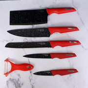 Kitchen Knife Set With Marble-coated Blades  Red Handles (6 Pc) thumbnail 1