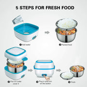 Electric Lunch Box 3 In 1 Food Heater  Cooker  Steamer With Stainless Steel Bowls (1 Set) thumbnail 5
