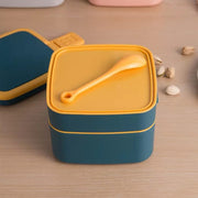 2868 Blue Double-layer Portable Lunch Box Stackable With Carrying Handle And Spoon Lunch Box thumbnail 2