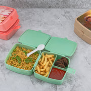 5787 Double-layer Square Lunch Box With  Spoon  4 Compartment Tiffin  Push Lock  Plastic Tiffin Box For Travelling School Kids  Office Exclusive Home thumbnail 2
