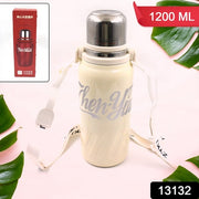 Stainless Steel Vacuum Insulated Water Bottle  Leak Proof Flask For Tea Coffee  Reusable Water Bottle With Hanging Strap  Bottle For Hot  Cold Drinks Wide Mouth Water Flask (900  1200 Ml) thumbnail 5
