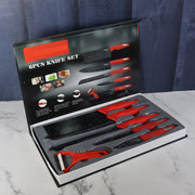 Kitchen Knife Set With Marble-coated Blades  Red Handles (6 Pc) thumbnail 2