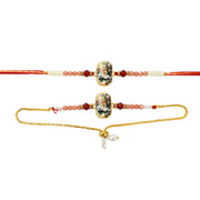 Elegant Swan Design Bhaiya Bhabhi Rakhi Set  Premium Printed Tile Rakhi With Crystal Beads  Adjustable Bracelet thumbnail 3