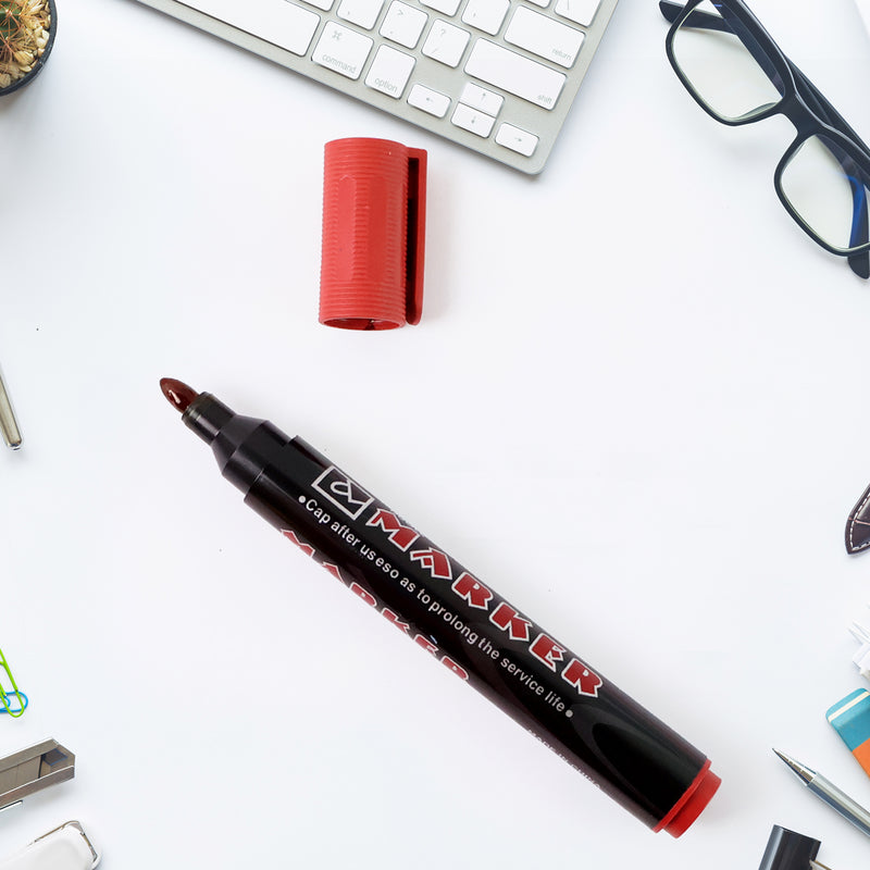 Premium Permanent Red Marker Pen Set (12 Pcs Set)
