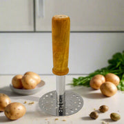High Grade Stainless Steel Potato Masher Paubhaji  Pav Bhaji Masher With Wooden Handle (1 Pc) thumbnail 4