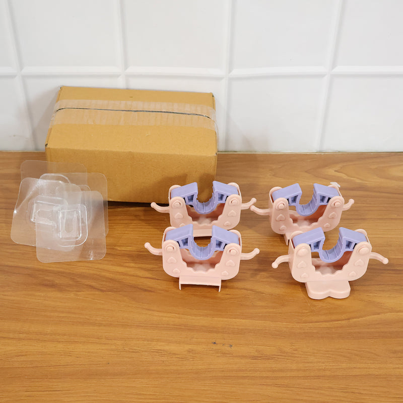 Wall Mounted Broom  Mop Holder Clips (4 Pc Set)