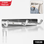 Stainless Steel Wall Mounted Coat 3 Hook Rack (14x3  1 Pc) thumbnail 6