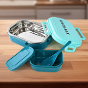 3 In 1 Spicy Bite Stainless Steel Lunch Box With Plastic Small Box  Spoon (1 Set) thumbnail 1