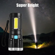 9370 Multifunctional Strong 4 Led Torch Light Portable Rechargeable Flashlight Long Distance Beam Range 800 Lumens Cob Light 4 Mode Emergency For Hiking Walking Camping (4 Led Torch) thumbnail 1