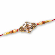 Elegant Floral Designer Rakhi With Gold-toned Beads  Red Thread thumbnail 1