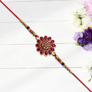Red Floral Stone Rakhi With Bead Accents thumbnail 3