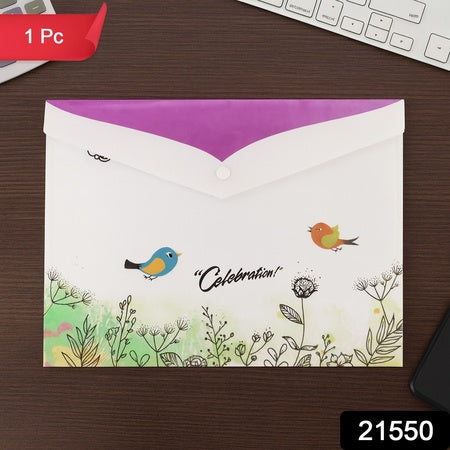 Mix Design A4 Printed Document Folder With Decorative Button Closure (1 Pc)