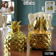 Stainless Steel Golden Cutlery Set With Pineapple Storage Stand (24 Pc Set) thumbnail 7