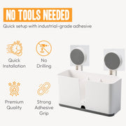 Wall Mounted 3 Compartment Toothbrush Holder With Adhesive Installation (1 Pc) thumbnail 2