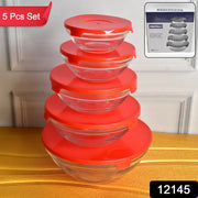 Modern Glass Bowl Set Mixing  Storage Bowls With Red Lids (5 Pcs Set) thumbnail 7
