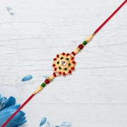 Multicolor Floral Rakhi With Mirror Center And Beaded Thread thumbnail 1