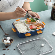 3 Compartment Transparent Stainless Steel Lunch Box With A Spoon And A Pair Of Chopsticks (1 Set) thumbnail 5