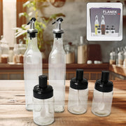 10011 Transparent Glassoil Dispenser 500 Ml Bottle Set Of 2 Spice Jar 250 Ml Set Of 3 Oil Bottle For Kitchen Oil  Vinegar Storage Glass Bottle Glass Container For Spice Masala (5 Pcs Set) thumbnail 1