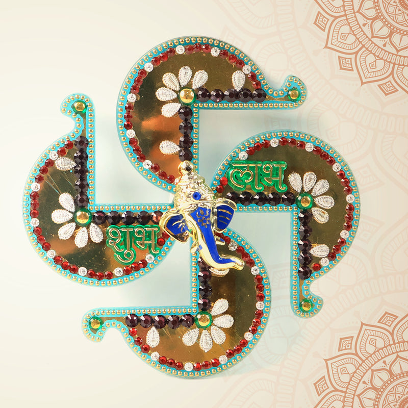 Golden Swastik Shubh Labh Wall Hanging With Ganesh Idol (1 Pc)