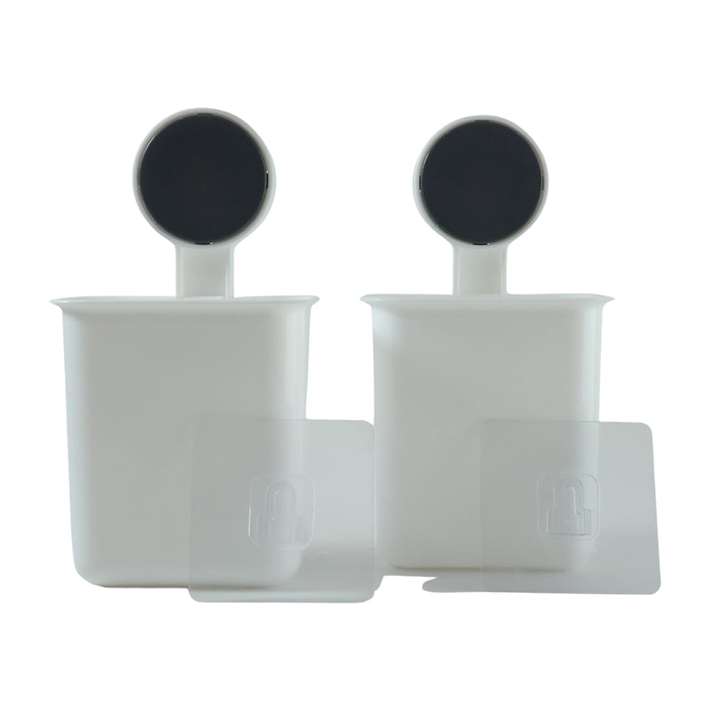 Wall Mounted Plastic Toothbrush Holder With Adhesive Installation (2 Pc)