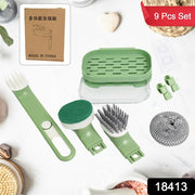 Dish Brush Set With Handle Replacement Heads Drain Tray In Kitchen (9 Pcs Set) thumbnail 5