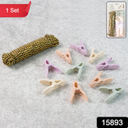 Clothes Drying Rope With Multipurpose Cloth Clips (1 Set) thumbnail 7