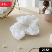 Elegant White Mesh Fabric Hair Scrunchie (1 Pc) thumbnail 7