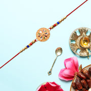 Elegant Meenakari Floral Rakhi With Colorful Beads  Golden Detailing thumbnail 3