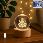 Ganpati 3d Crystal Ball Lamps With Wood Base thumbnail 6