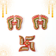 Decorative Laxmi Charan (Pagla)  Swastik Combo Set (3pc Set) thumbnail 3
