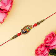 Stylish Rakhi With Gold-toned Leaf Dial thumbnail 1