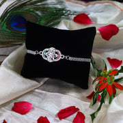 Stylish Silver Rakhi With Tricolor Accents And Intricate Chain Link Design thumbnail 3