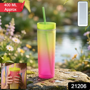 Gradient Plastic Drinking Tumbler Cup With Lid And Straw 400 Ml Approx thumbnail 7