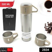 2834 Stainless Steel Vacuum Flask Set With 3 Steel Cups Combo For Coffee Hot Drink And Cold Water Flask Ideal Gifting Travel Friendly Latest Flask Bottle. (500ml) thumbnail 6