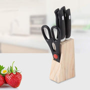 Kitchen Knife Set With Wooden Block And Scissors (5 Pcs Black) thumbnail 2