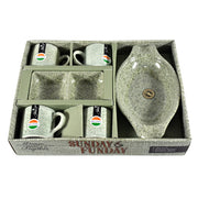 8240 Sunday Funday Ceramic Tea  Cups  Mug With Plastic Snacks Platter And 2 Compartment Chutney Bowl Milk Cup Coffee Cup Breakfast Cup Drinking Mug Or Outdoor For Household Gift For Birthday Wedding Party (6 Pcs Set) thumbnail 3