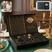 Premium Gold Finish Stainless Steel Cutlery Set With Luxury Gift Box (24 Pc Set) thumbnail 1