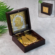 Golden Charan Paduka In Wooden Box  Spiritual Gift  Pooja Accessory thumbnail 1