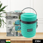 2364 Double Wall Insulated Stainless Steel Tiffin 4 Compartment Lunch Box With Handle Stackable Stainless Steel Lunch Box  Bpa Free  Leakproofdabba For Office Home Shool Hot Outer Plastic Tiffin Box Set (1 Pc 4 Compartment) thumbnail 6